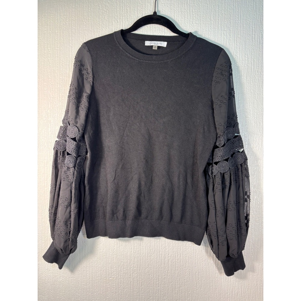 Sioni Milano Black Sweater Chiffon Lace Sheer Long Sleeves Size S